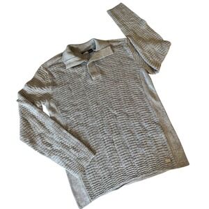 Armani Exchange Men's Sweater Gray L Textured Cotton Half‎ Button EUC
